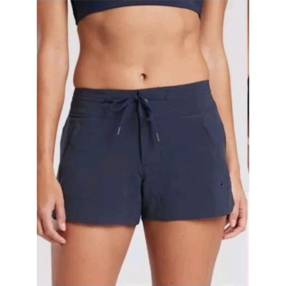 Athleta Hudson Boardshorts Zippered Pockets Drawstring Navy Blue Size 4